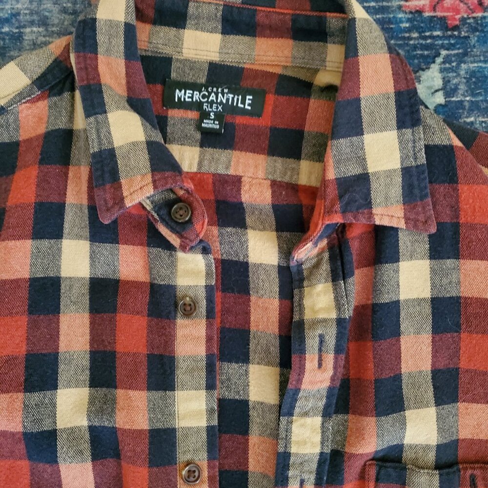 J Crew Mercantile Checkered Flannel W/ Elbow Patches - Picture 2 of 10